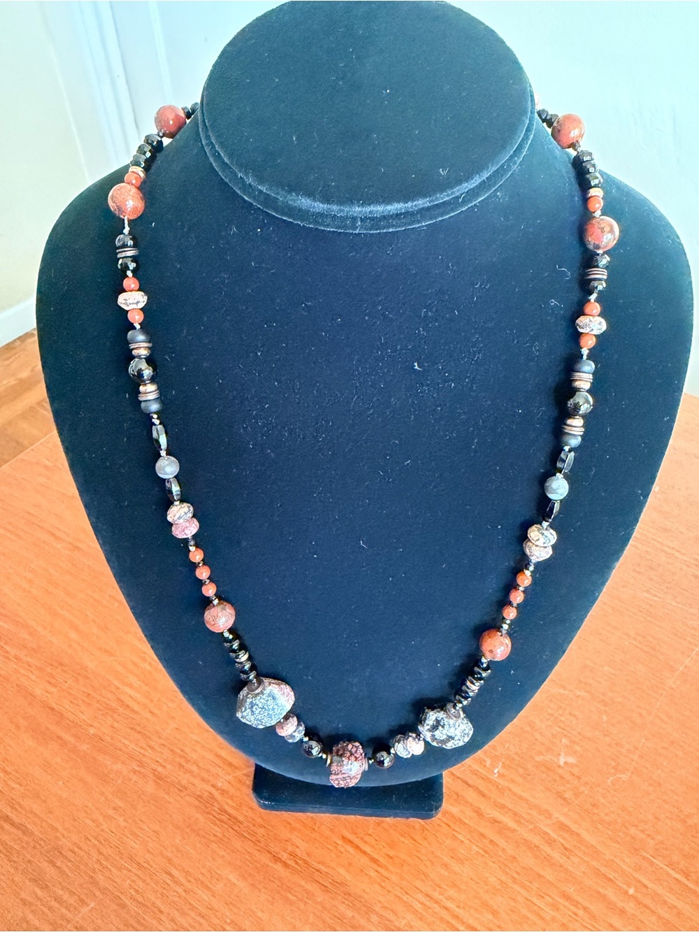 Handmade Artisan Black Rust Copper Mixed Beaded Long Necklace